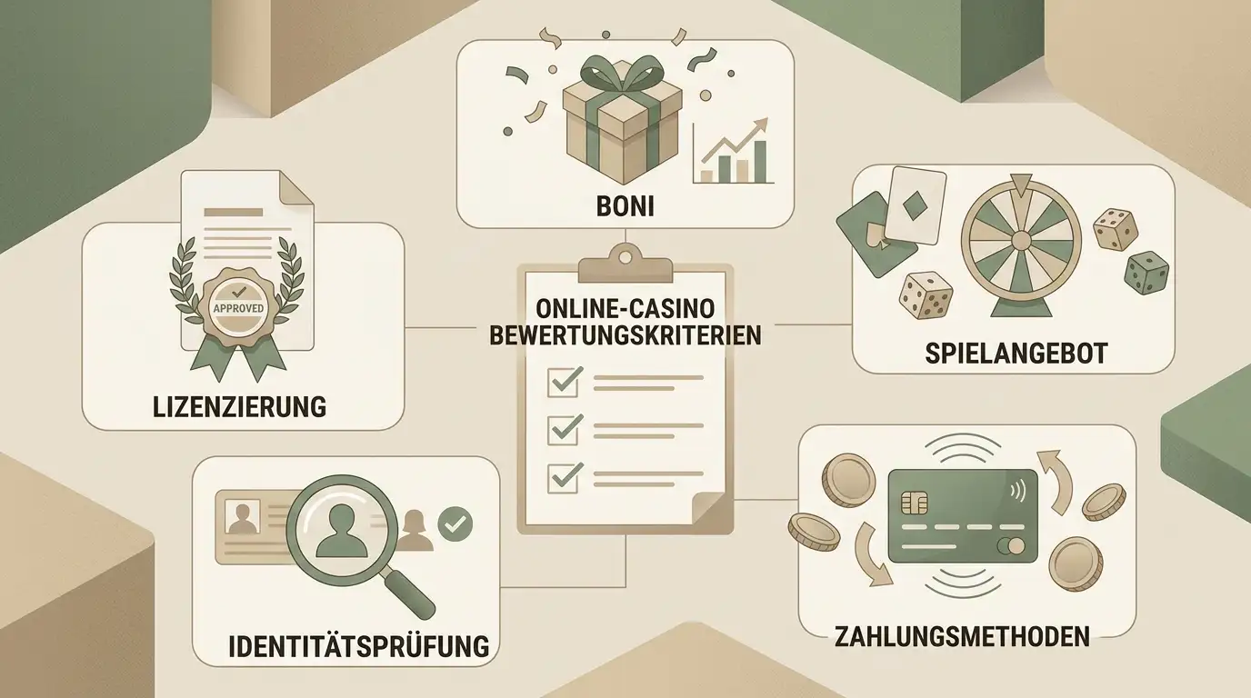 Bonus, Spiele, Zahlungen, Identitätsprüfung und Lizenzstatus als zentrale Prüfpunkte